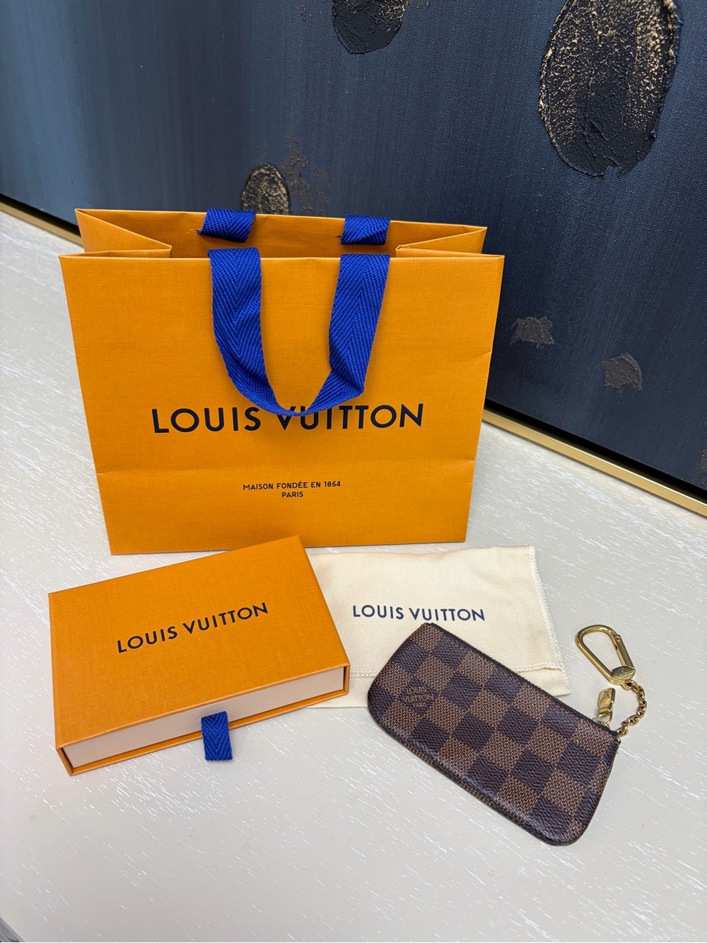 Louis Vuitton Damier Ebene Key & Card Holder with Gold-Tone Clip